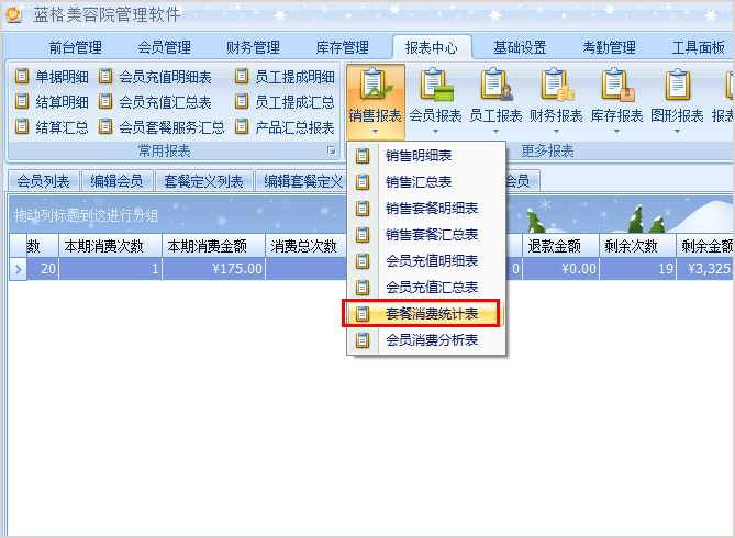 美容套餐消费统计表